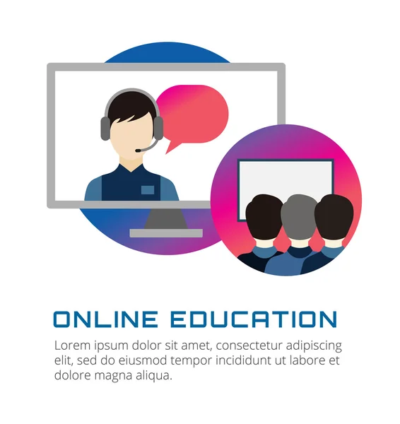 Iconos vectoriales de educación en línea. Webinar, escuela — Vector de stock