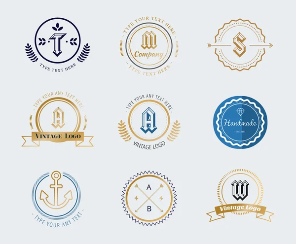 Vintage old style shield logo icon template set — Stock Vector