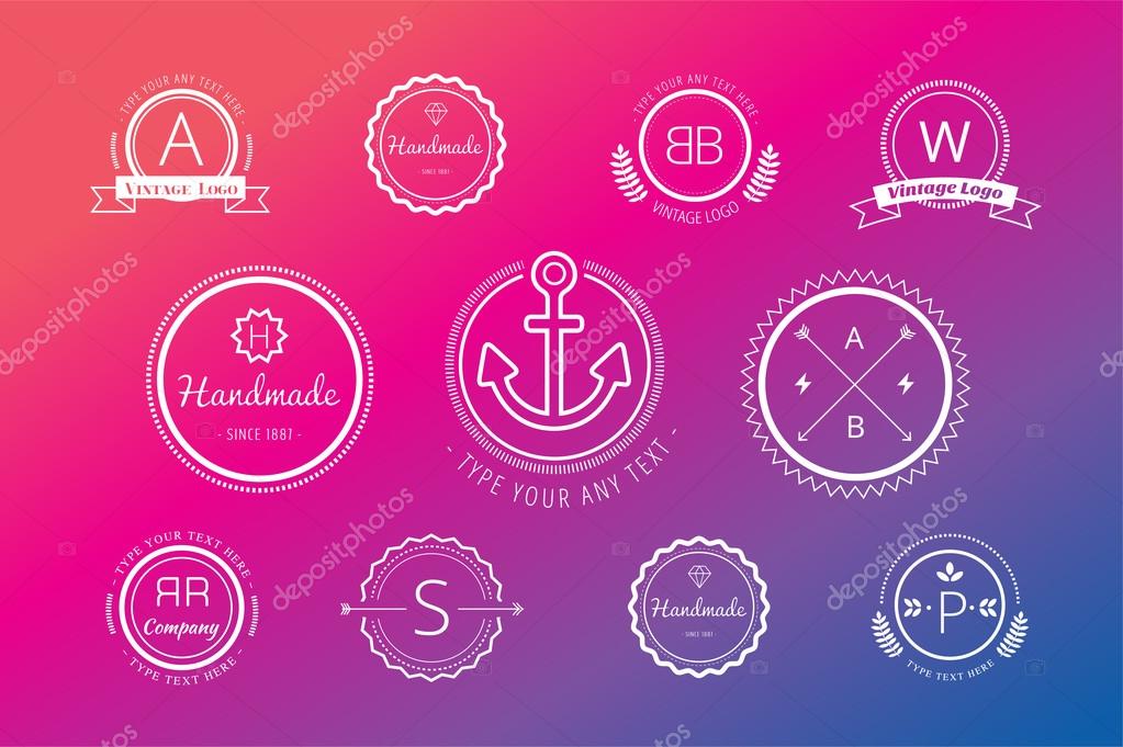 Vintage old style logo icon template set. Vintage retro style. Arrows, labels, ribbons, decor, shield logo, knight logo, premium quality vector. Logo design. Retro style