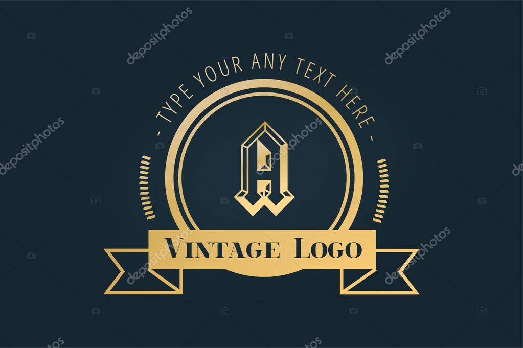 Vintage old style logo icon template. Vintage retro style. A letter. Arrows, labels, ribbons, decor, shield logo, knight logo, premium quality vector. Logo design. Retro style