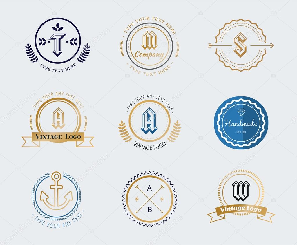 Vintage old style shield logo icon template set. Vintage retro style. Lawer logo. Arrows, labels, ribbons, decor, shield logo, knight logo, premium quality vector. Logo design. Retro style