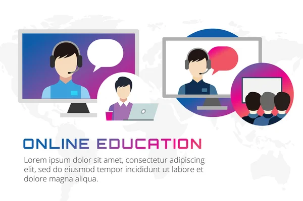 Ilustración vectorial educación en línea. Webinar, escuela — Vector de stock