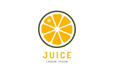 Limon ya da limon suyu logosu şablonu tasarımı. Portakal suyu. Meyve dilimi. Taze meyve suyu, sarı, su sıçratan ve vejetaryen, soğuk. Stok vektörü.