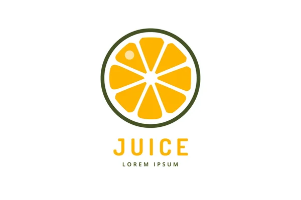 Lime o limone bevanda logo icona modello design. Succo d'arancia. Fetta di frutta. Succo di frutta fresco, giallo, schizzi e vegetariano, freddo. Vettore di stock. — Vettoriale Stock