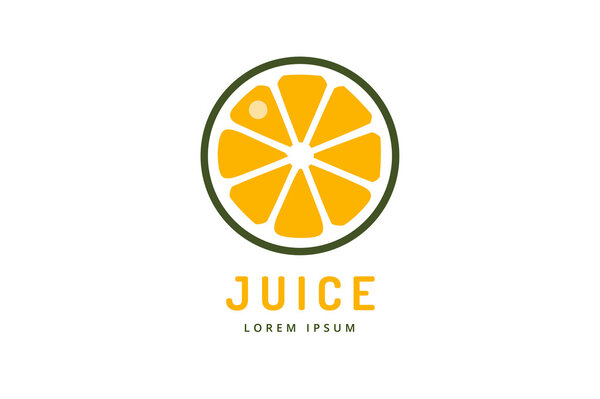 Lime or lemon fruit drink logo icon template design. Orange juice. Fruit slice. Fresh juice drink, yellow, splash and vegetarian, cold. Stock vector.