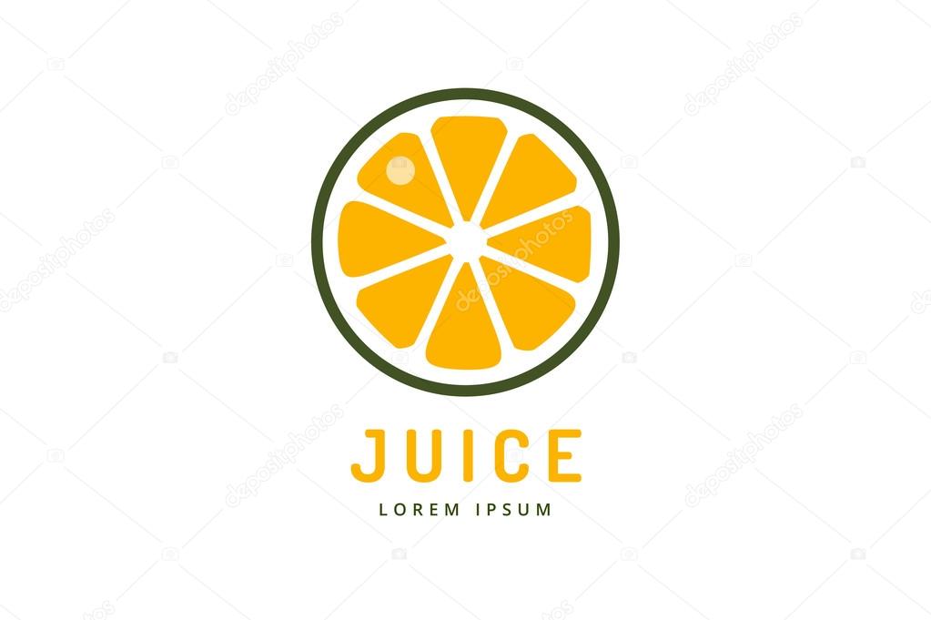 Lime or lemon fruit drink logo icon template design. Orange juice. Fruit slice. Fresh juice drink, yellow, splash and vegetarian, cold. Stock vector