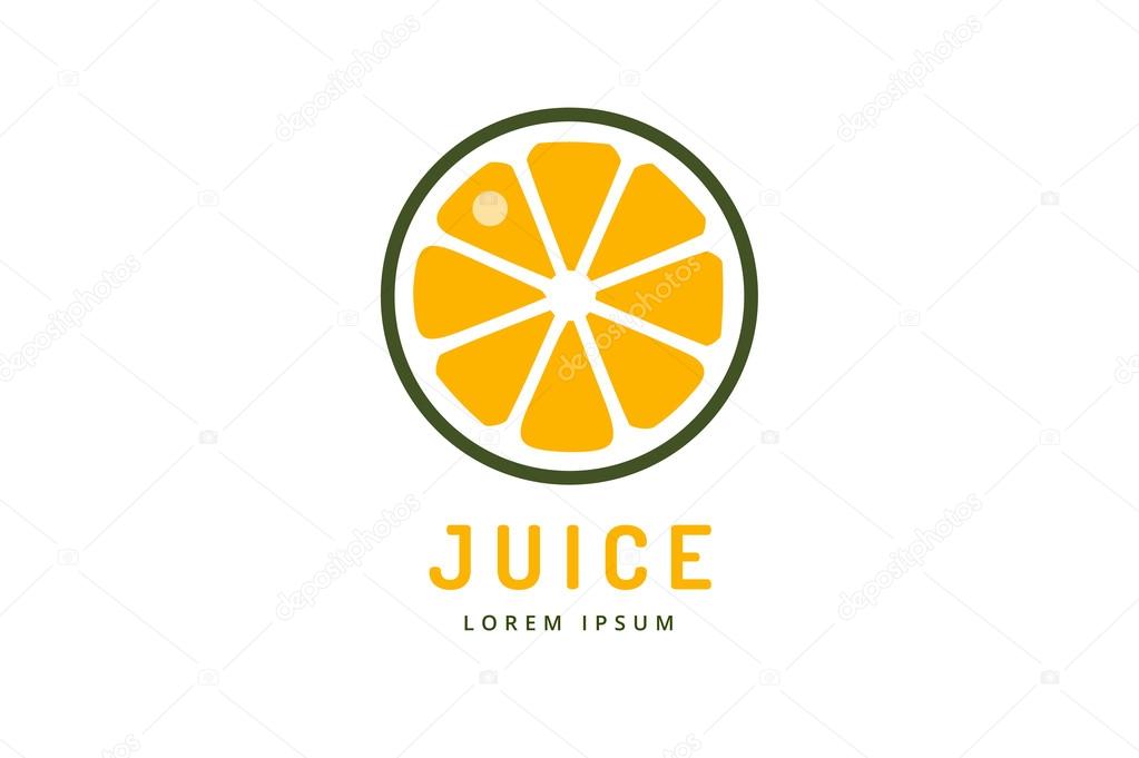 Lime or lemon fruit drink logo icon template design. Orange juice. Fruit slice. Fresh juice drink, yellow, splash and vegetarian, cold. Stock vector.