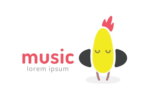 Cute chick silhouette logo icon. Chicken music studio logotype — Stockvector