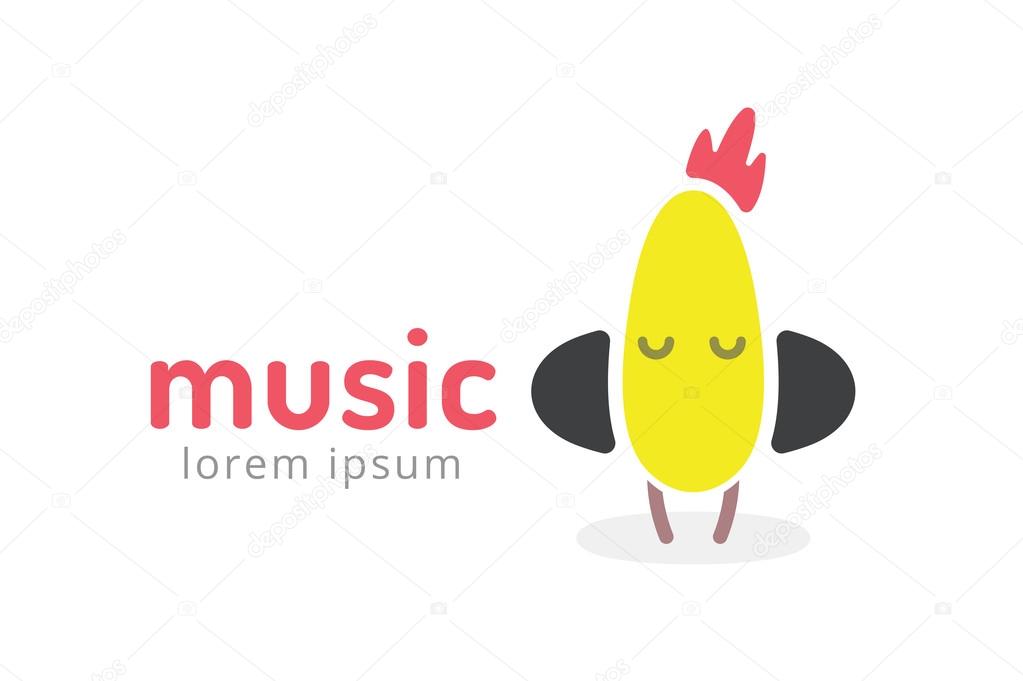 Cute chick silhouette logo icon. Chicken music studio logotype. Music icon vector silhouette. Headphones, radio, dj, party, listening. Animal character mascot. Music logo