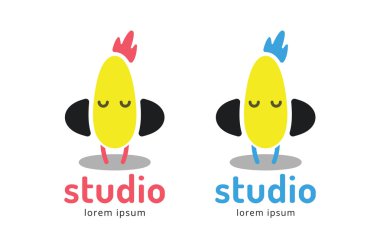 Cute chick silhouette logo icon. Chicken music studio logotype