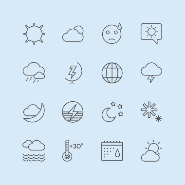 Weather Icons Vector Set. Moon, Sky or Wind and Cloud symbols. Stocks Design Element.