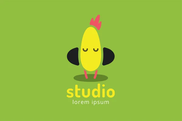 Cute chick silhouette logo icon. Chicken music studio logotype — Stock vektor