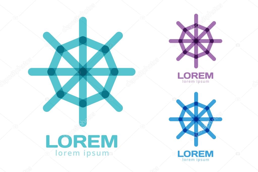 Rudder navigation icon vector logo. Navigation symbol. Travel logo. Transport abstract logo. Driving school logo. Circle web net logotype icon. Yacht club, yacht race, vessel wheel, transport, travel