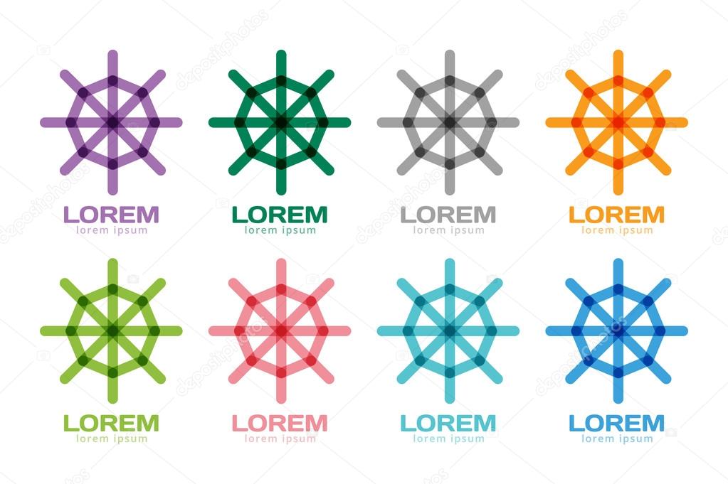 Rudder navigation icon vector logo. Navigation symbol. Travel logo. Transport abstract logo. Driving school logo. Circle web net logotype icon. Yacht club, yacht race, vessel wheel, transport, travel