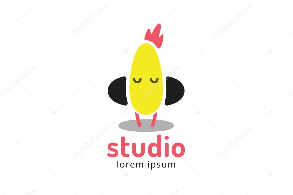 Cute chick silhouette logo icon. Chicken music studio logotype. Music icon vector silhouette. Headphones, radio, dj, party, listening. Animal character mascot. Music logo
