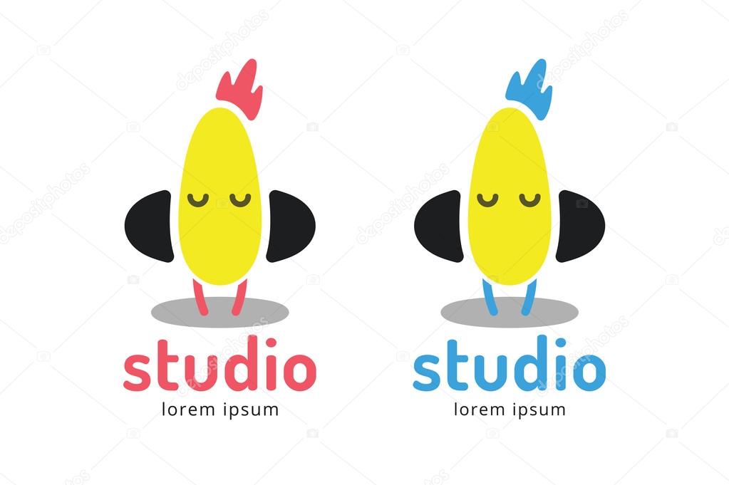Cute chick silhouette logo icon. Chicken music studio logotype. Music icon vector silhouette. Headphones, radio, dj, party, listening. Animal character mascot. Music logo