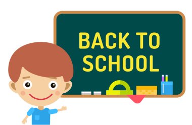 Back to school background. Cute cartoon boy and girl