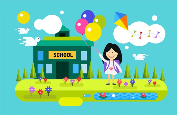 Back to school background. Cute cartoon boy and girl — Stockový vektor