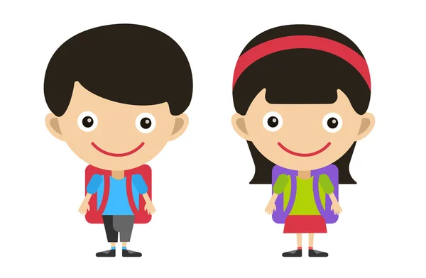 Back to school background. Cute cartoon boy and girl — Stock vektor