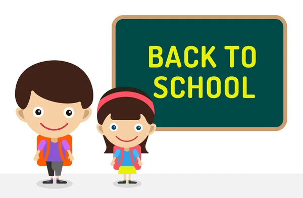 Back to school background. Cute cartoon boy and girl — Stockový vektor