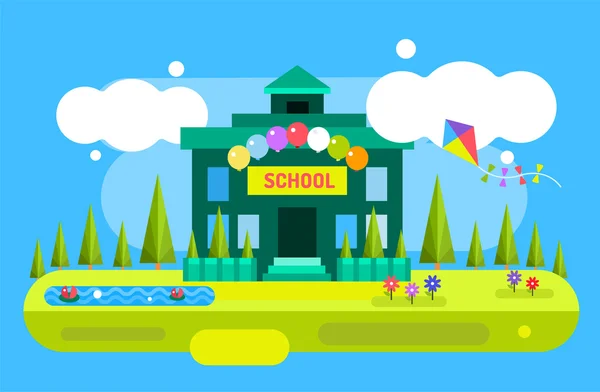 Cute vector cartoon school building illustration background — 图库矢量图片