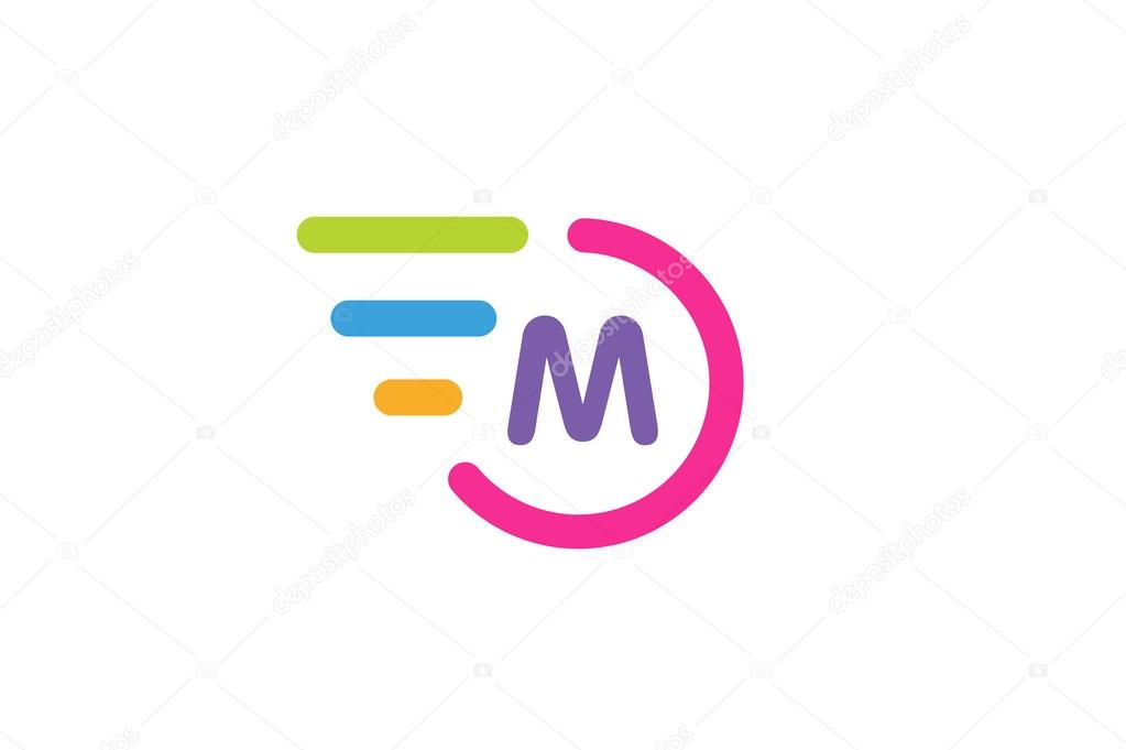 Fast line circle logo. M rings monogram. Vector M circle. Circle O and M letter design. Abstract M letter. Round rings. Ring circle symbol. Thin line circle.  Transport car circle icon