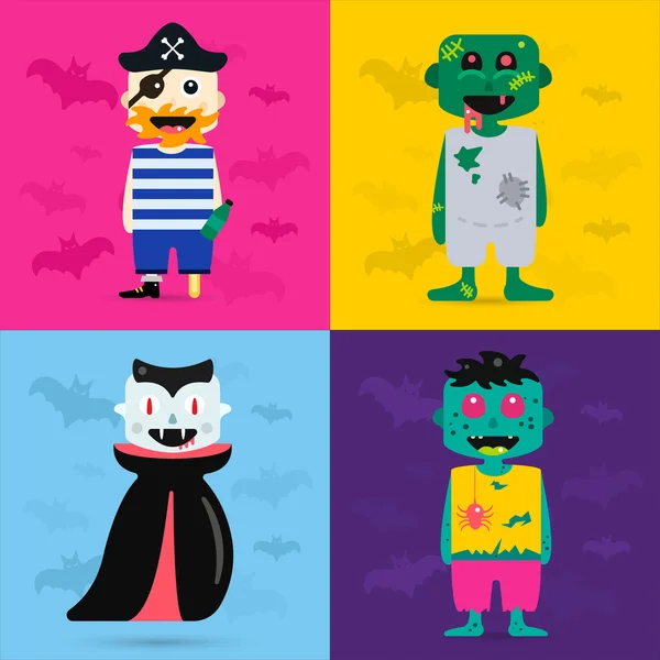 Set of vector halloween costume characters — Stock Vector