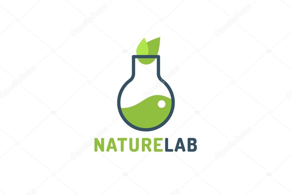 Laboratory ecology vector logo. Lab Eco icon logo isolated. Chemicals, nature logo, natural logo, science logo icon,technology logo, Eco green icon logo. laboratory glassware and leaves. Lab glassware