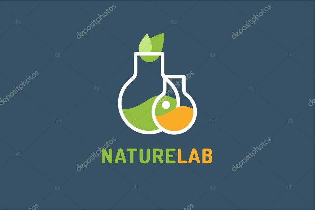 Laboratory ecology vector logo. Lab Eco icon logo isolated. Chemicals, nature logo, natural logo, science logo icon,technology logo, Eco green icon logo. laboratory glassware and leaves. Lab glassware