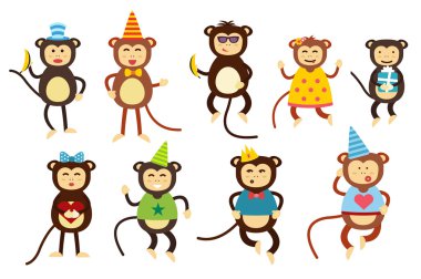 Happy cartoon vector monkey dancing party birthday background