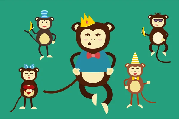 Happy cartoon vector monkey dancing party birthday background — 图库矢量图片