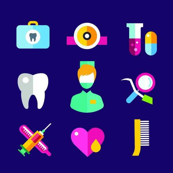 Vector dental iconos conjunto clínica logo — Vector de stock