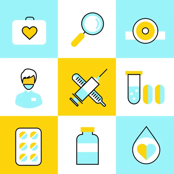 Geneeskunde vector icons set. Artsen tools voor gezondheidszorg — Stockvector