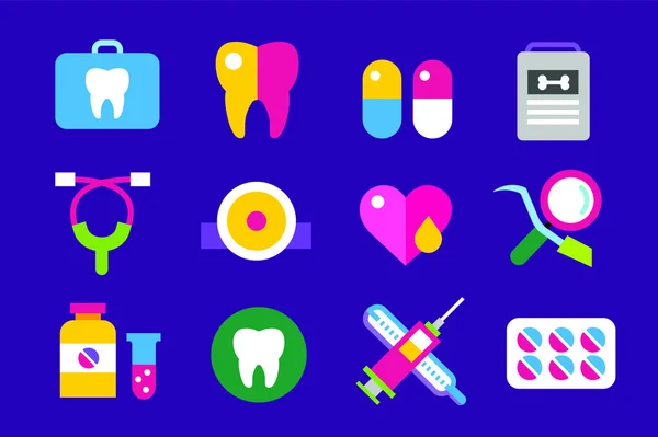 Conjunto de iconos vectoriales. Herramientas médicas para la atención de la salud — Vector de stock