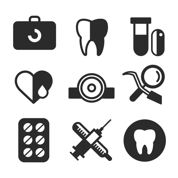 Vector dental iconos conjunto clínica logo — Vector de stock