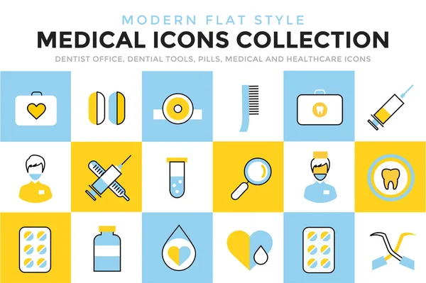 Conjunto de iconos vectoriales. Herramientas médicas para la atención de la salud — Archivo Imágenes Vectoriales