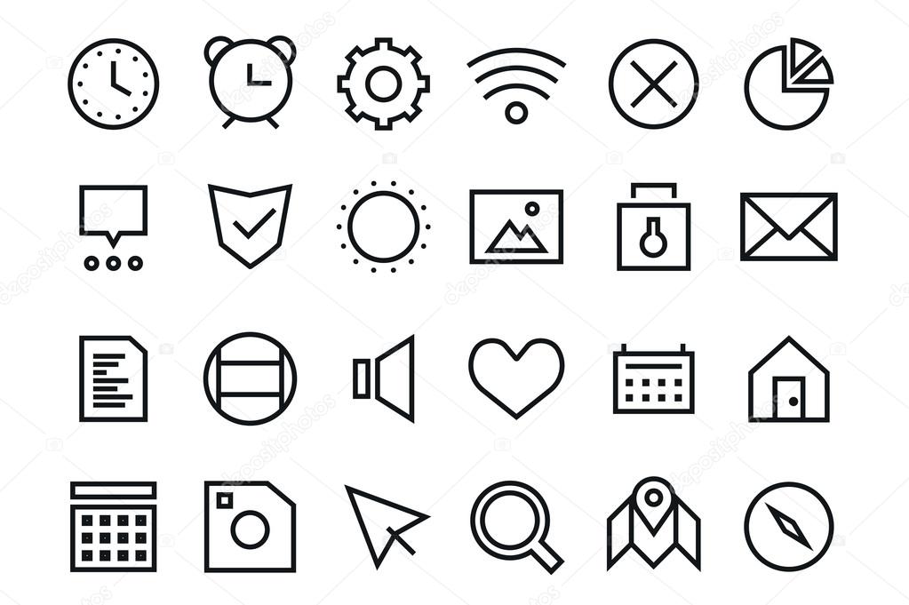 Outline vector UI user interface technology black and white icons set bundle