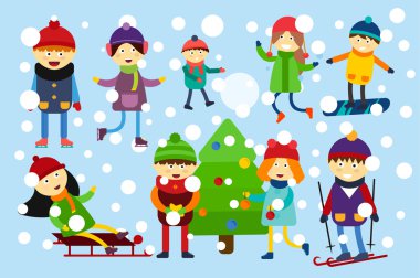 Kış oyunları oynayan Noel çocuklar