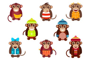 Happy cartoon vector monkey dancing party birthday background