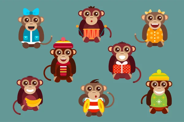 Happy cartoon vector monkey dancing party birthday background — Διανυσματικό Αρχείο