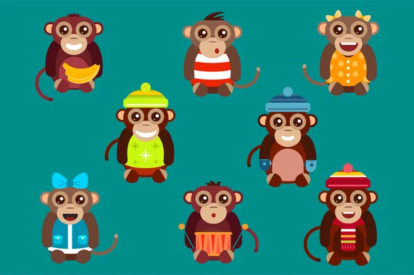 Happy cartoon vector monkey dancing party birthday background — Stock Vector