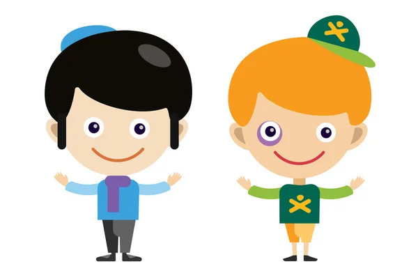 Jew boy and bully cartoon vector boys in different costumes — Wektor stockowy