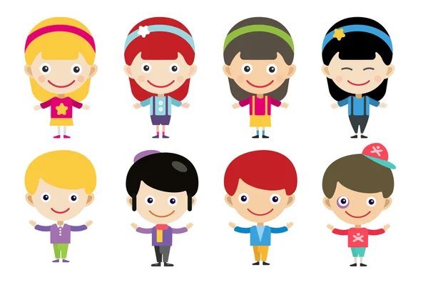 Vector cute cartoon boys and girls together — Stock Vector