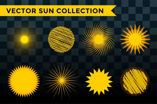 Estallido de sol, estrella o copos de nieve icono conjunto — Vector de stock