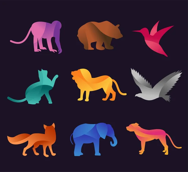 Animal zoo vector iconos conjunto — Vector de stock