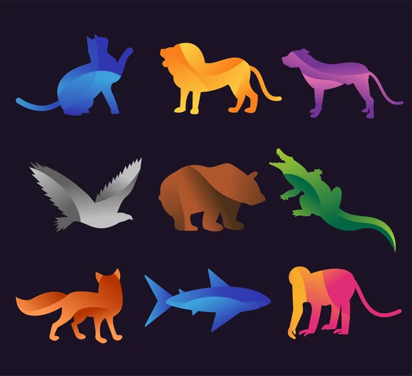 Animal zoo vector iconos conjunto — Vector de stock