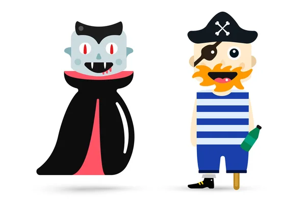 Monster halloween vampire, pirate cartoon characters isolated vector silhouette — Διανυσματικό Αρχείο