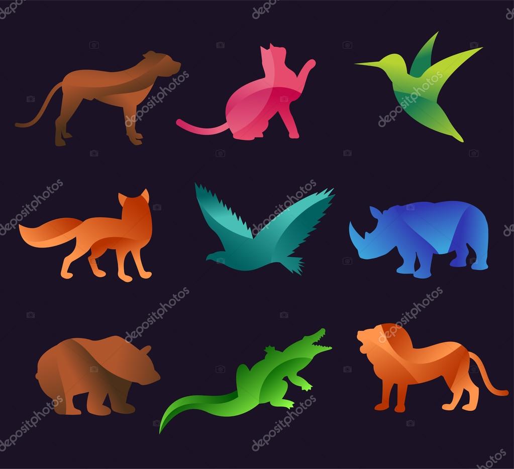 Animal zoo vector icons set. Wild animals vector collection. Jungle animals, vector animals, fox, lion, monkey, cat and dog. Sea and forest animals icon. Pets logo silhouette, animals logo,animal icon