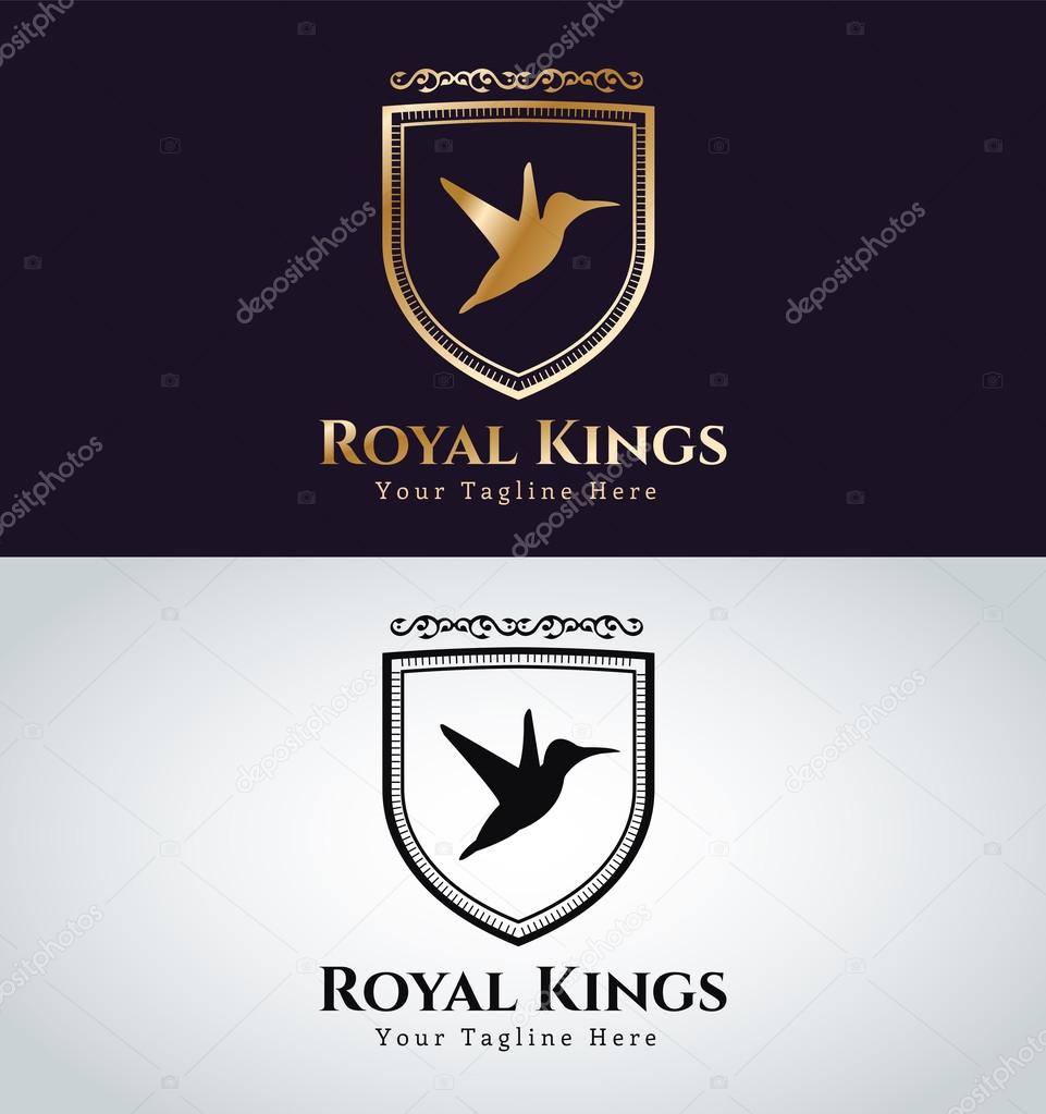 Royal Bird logo vector icon. Kings bird symbol. Royal crests bird monogram. Kings Bird logo. Shield logo. Hotel logo, Premium brand boutique, Fashion logo, Lawyer logo. Vintage logo, bird logo