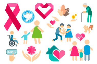 Charity flat icons set